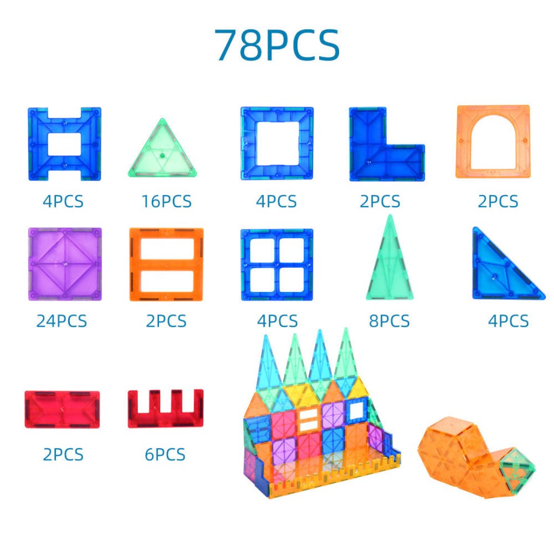 Magnetic Tiles Building Blocks Set - Creative Construction Toy for Kids | 78 pcs
