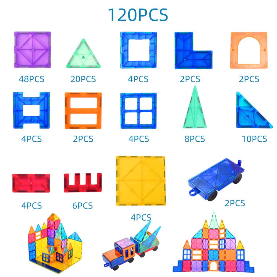 Magnetic Tiles Building Blocks Set - Creative Construction Toy for Kids | 120 pcs
