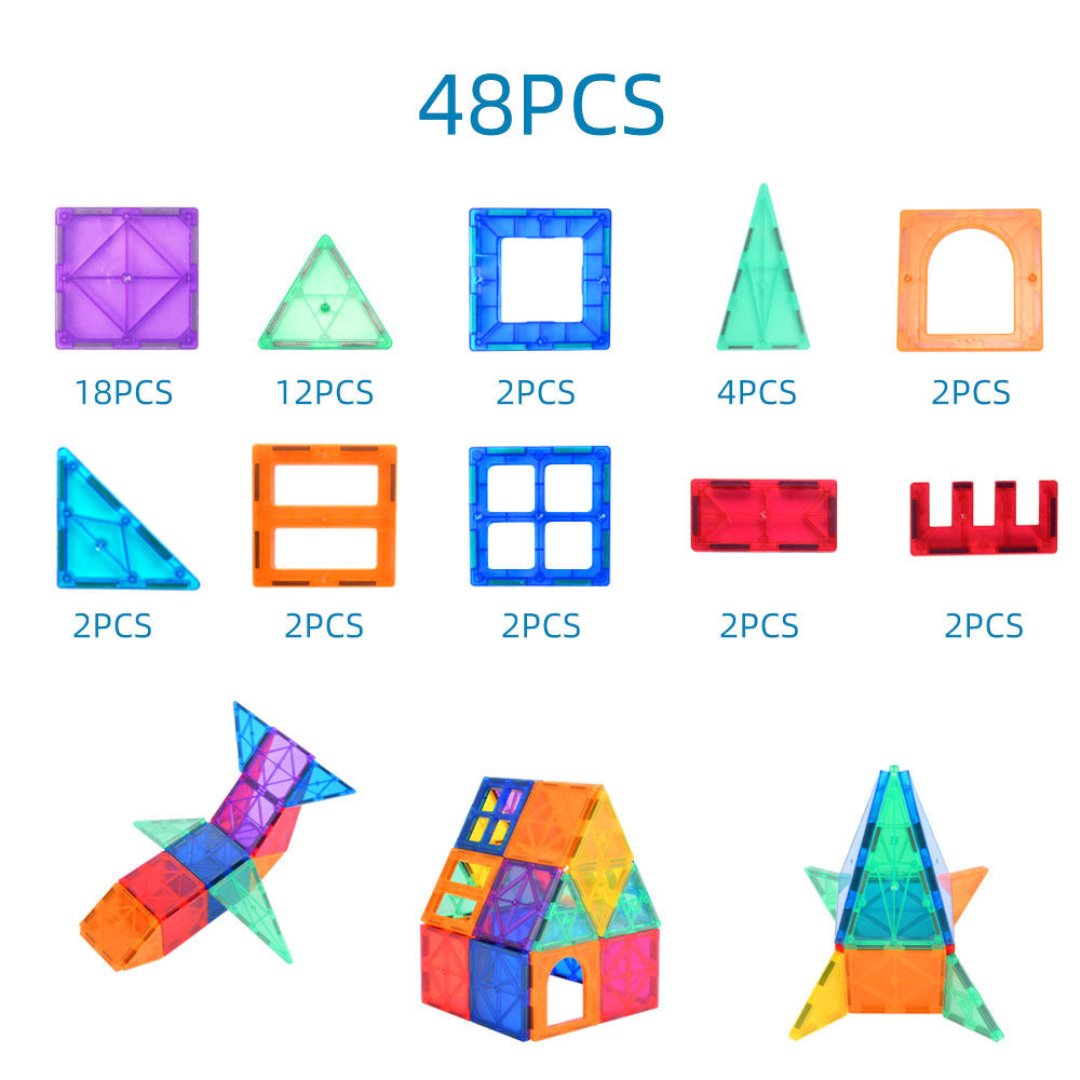 Magnetic Tiles Building Blocks Set - Creative Construction Toy for Kids | 48 pcs